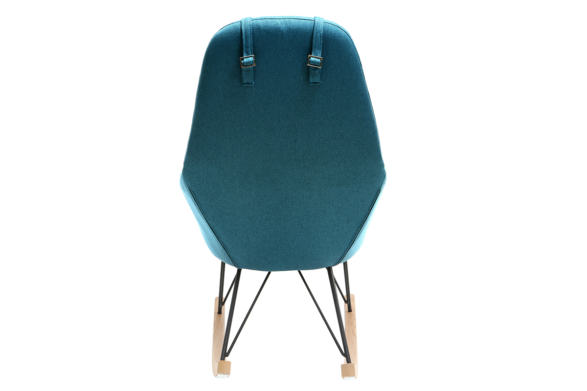 Rocking chair scandinave en tissu bleu canard, mtal noir et bois clair JHENE