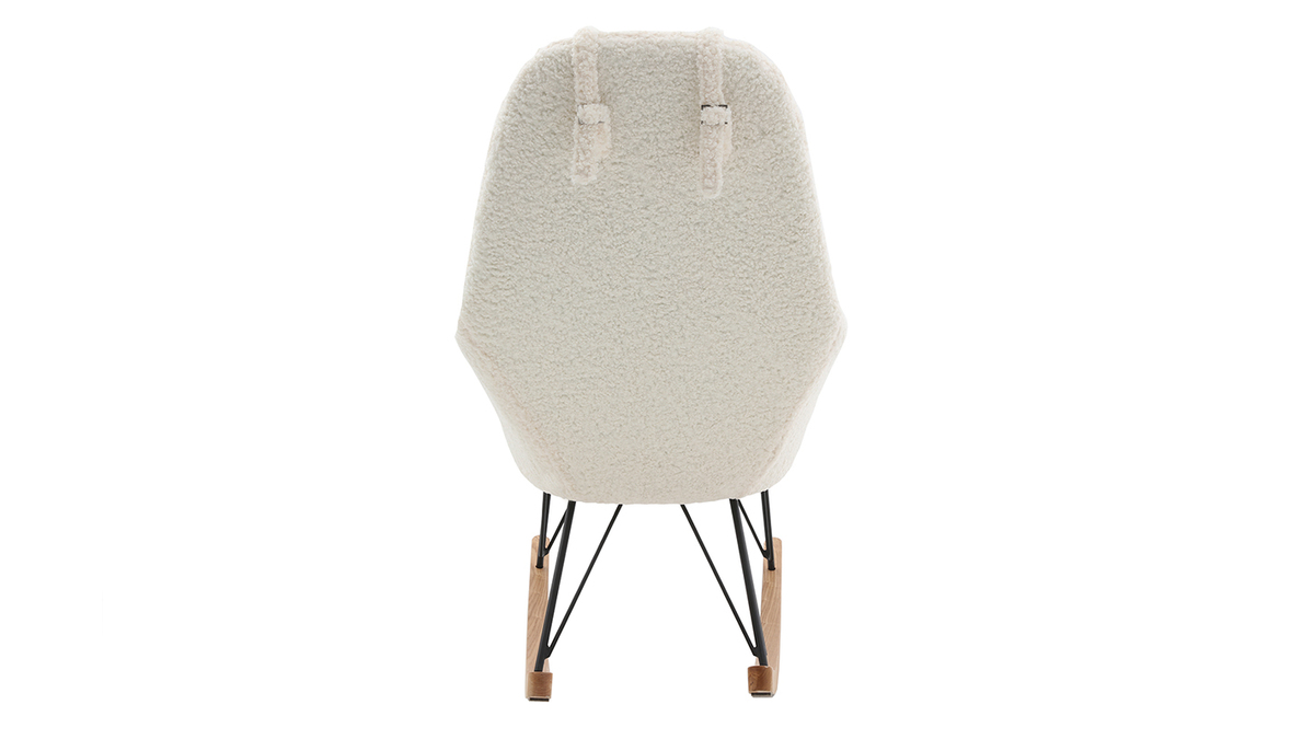 Rocking chair scandinave en tissu effet peau de mouton blanc, mtal noir et bois clair JHENE