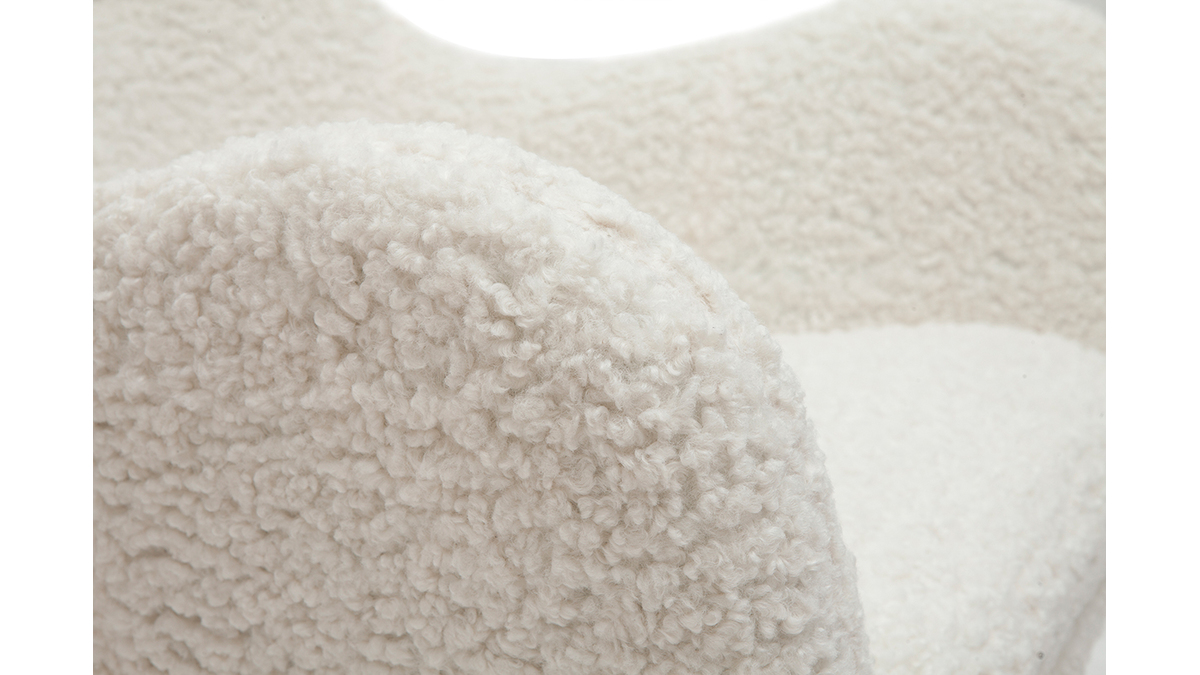 Rocking chair scandinave en tissu effet peau de mouton blanc, mtal noir et bois clair MANIA
