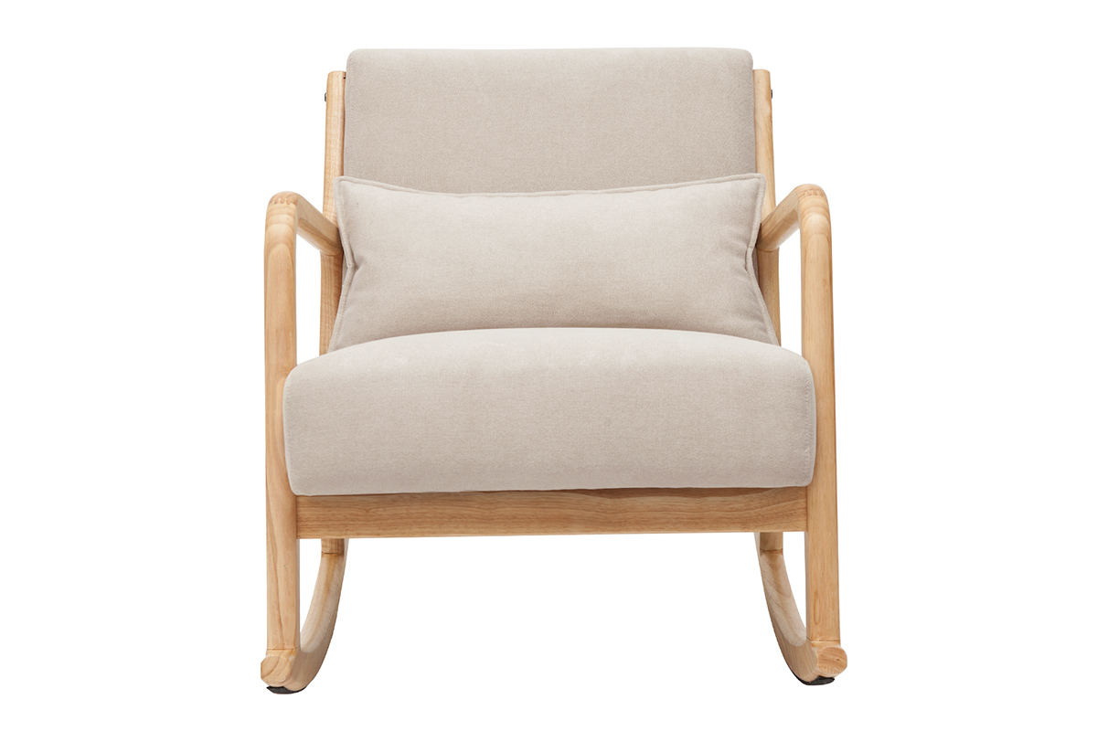 Rocking chair scandinave en tissu effet velours beige et bois clair massif DERRY
