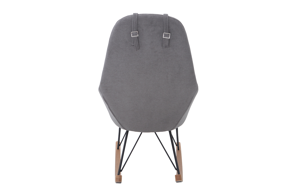 Rocking chair scandinave en tissu effet velours gris, mtal noir et bois clair JHENE