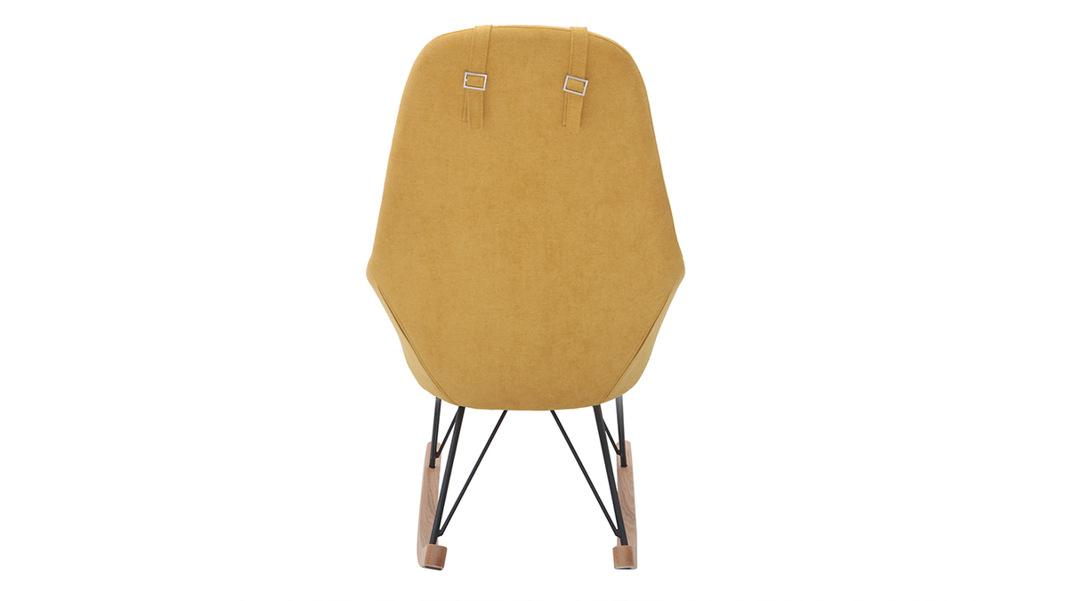 Rocking chair scandinave en tissu effet velours jaune moutarde, mtal noir et bois clair JHENE