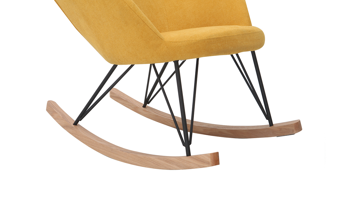 Rocking chair scandinave en tissu effet velours jaune moutarde, mtal noir et bois clair JHENE