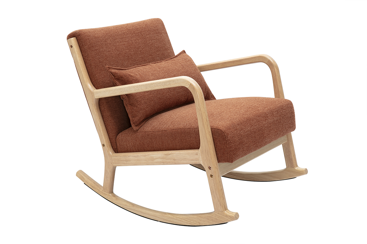 Rocking chair scandinave en tissu effet velours terre brle et bois clair massif DERRY