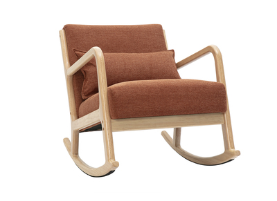 Rocking chair scandinave en tissu effet velours terre brûlée et bois clair massif DERRY