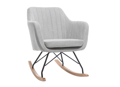 Rocking chair scandinave en tissu gris clair, métal noir et bois clair ALEYNA