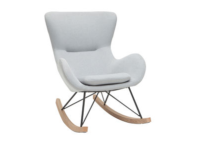 Rocking chair scandinave en tissu gris clair, métal noir et bois clair ESKUA