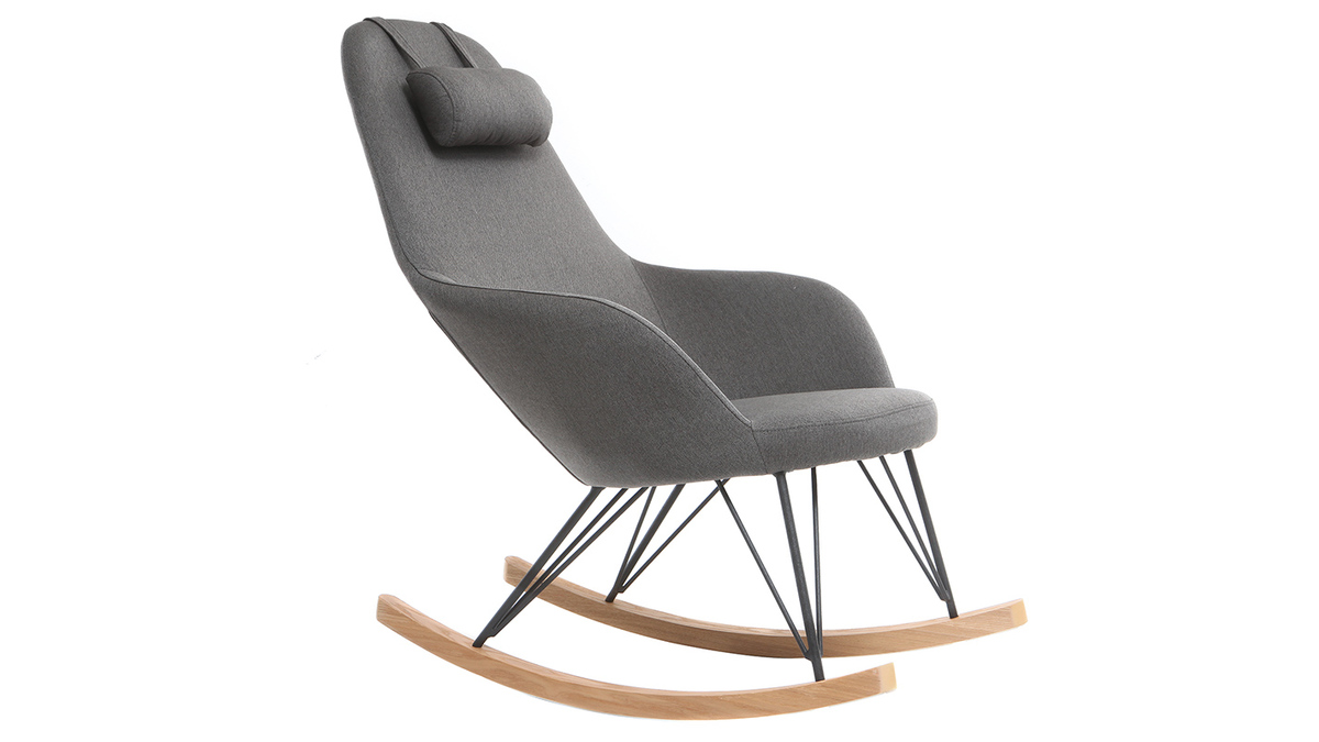 Rocking chair scandinave en tissu gris fonc, mtal noir et bois clair JHENE