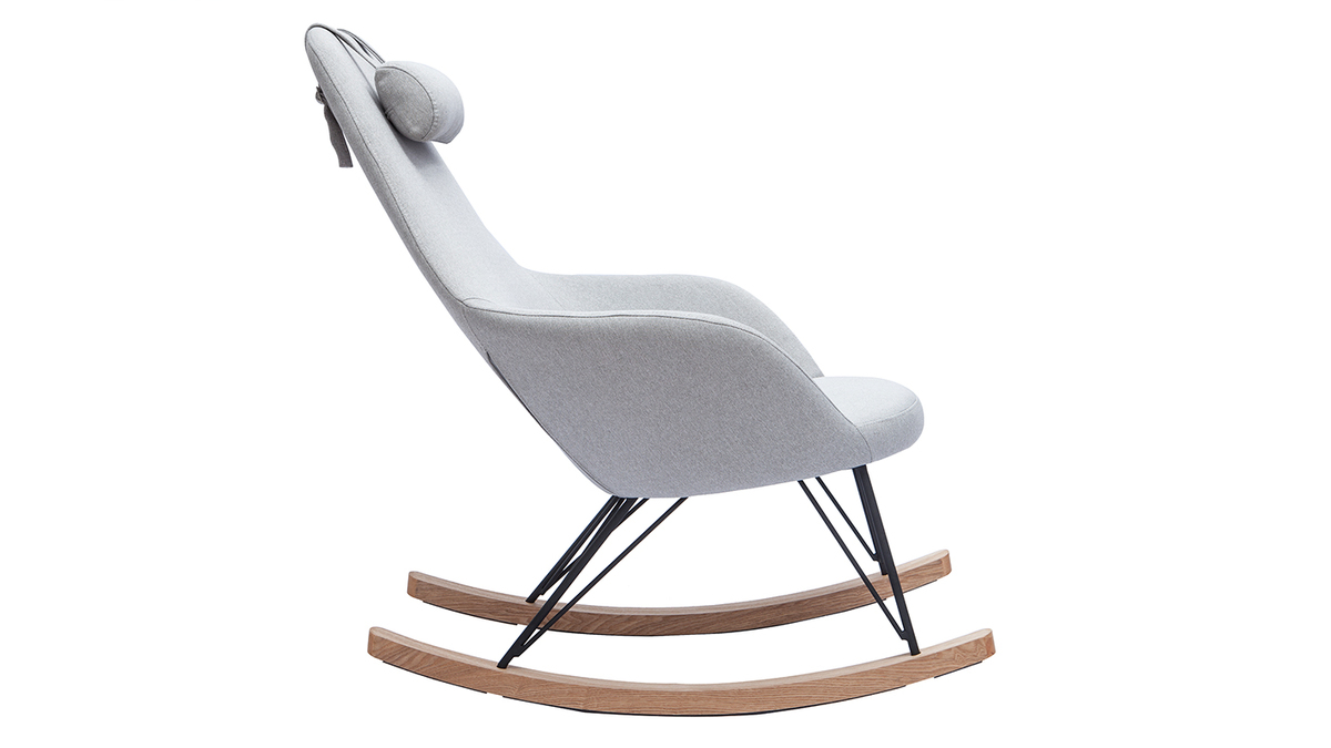 Rocking chair scandinave en tissu gris, mtal noir et bois clair JHENE