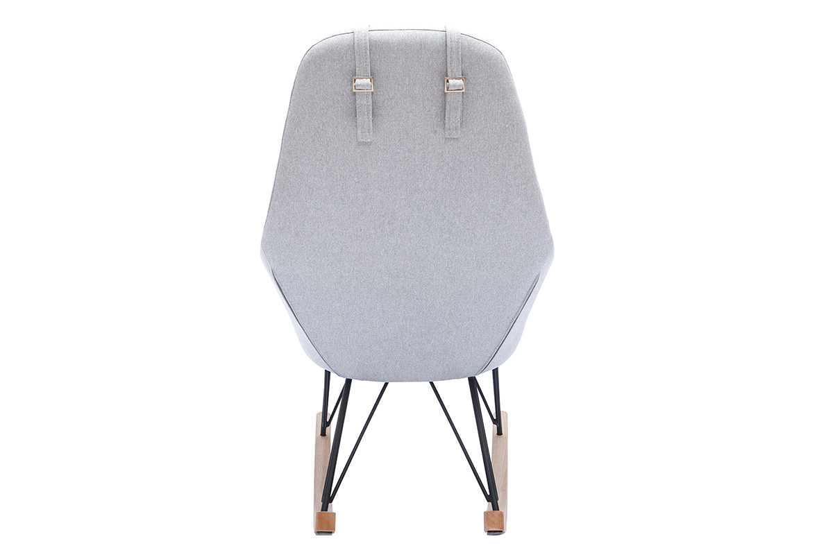 Rocking chair scandinave en tissu gris, mtal noir et bois clair JHENE