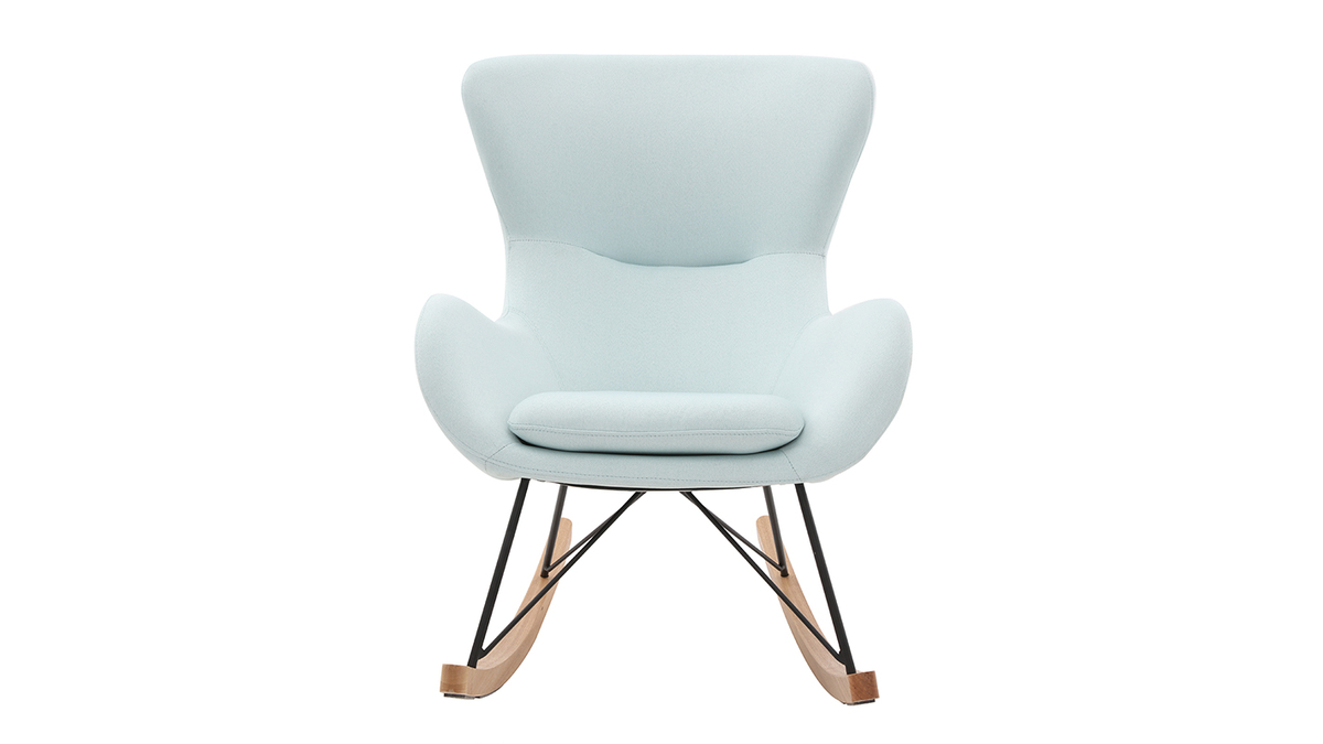 Rocking chair scandinave en tissu menthe  l'eau, mtal noir et bois clair ESKUA