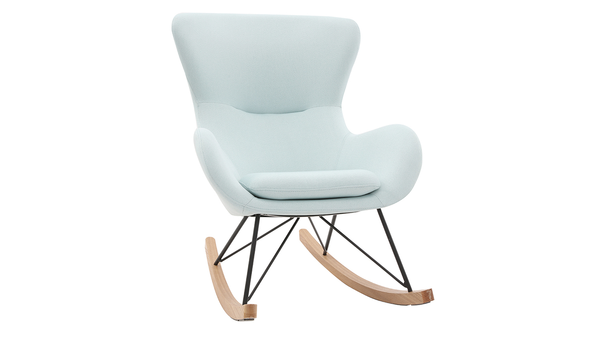 Rocking chair scandinave en tissu menthe  l'eau, mtal noir et bois clair ESKUA