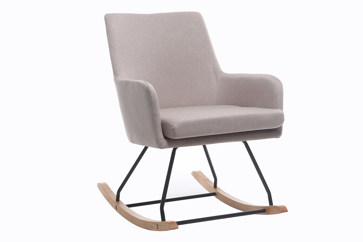Rocking chair scandinave en tissu naturel, m�tal noir et bois clair SHANA