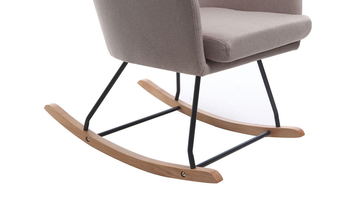 Rocking chair scandinave en tissu naturel, mtal noir et bois clair SHANA