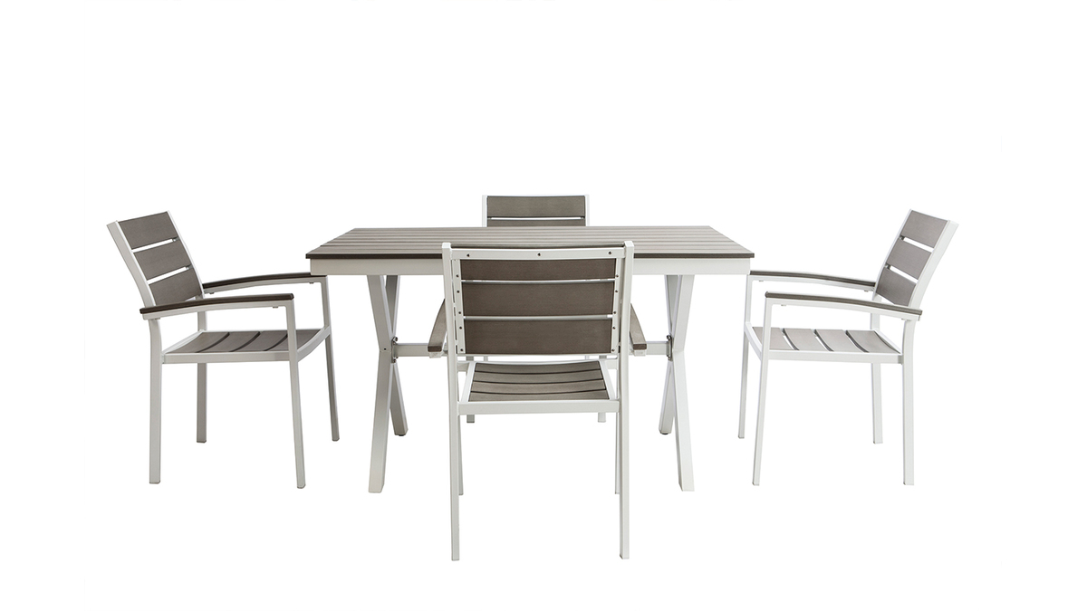 Salon de jardin avec table et 4 chaises blanc et gris VIAGGIO