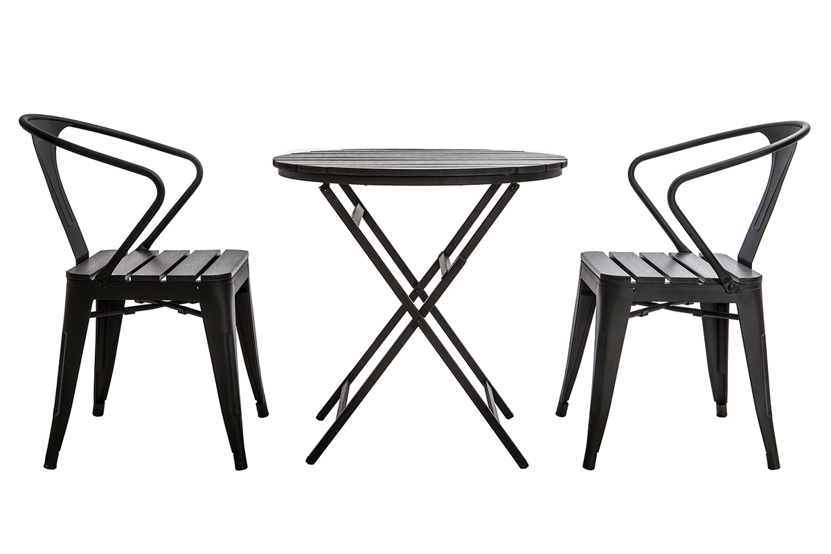 Salon de jardin avec table pliable et 2 chaises empilables bois et mtal BERLINER