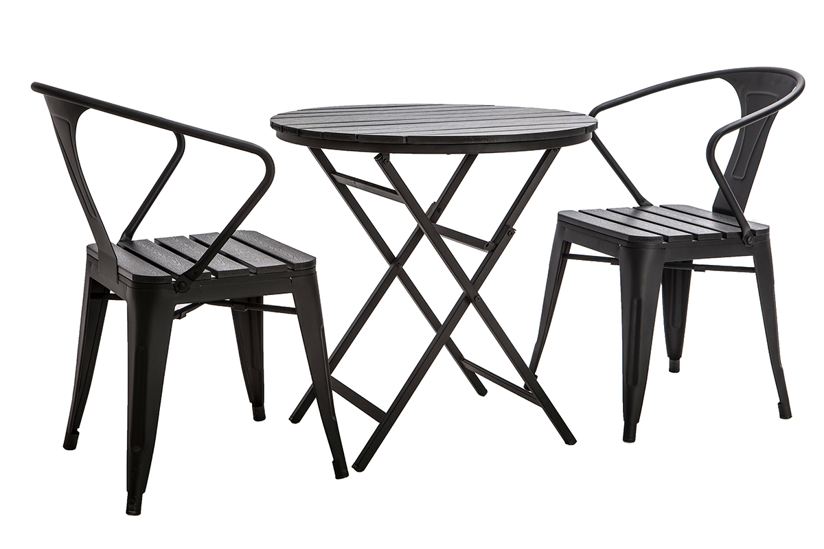 Salon de jardin avec table pliable et 2 chaises empilables bois et mtal BERLINER