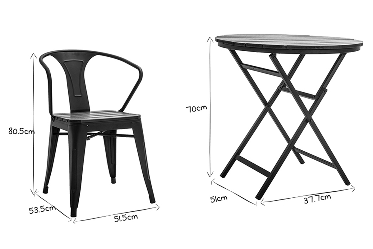Salon de jardin avec table pliable et 2 chaises empilables bois et mtal BERLINER