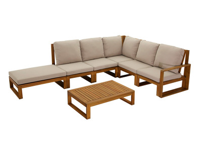 Salon de jardin d'angle 6-8 places en bois massif avec coussins déhoussables taupe SALSA