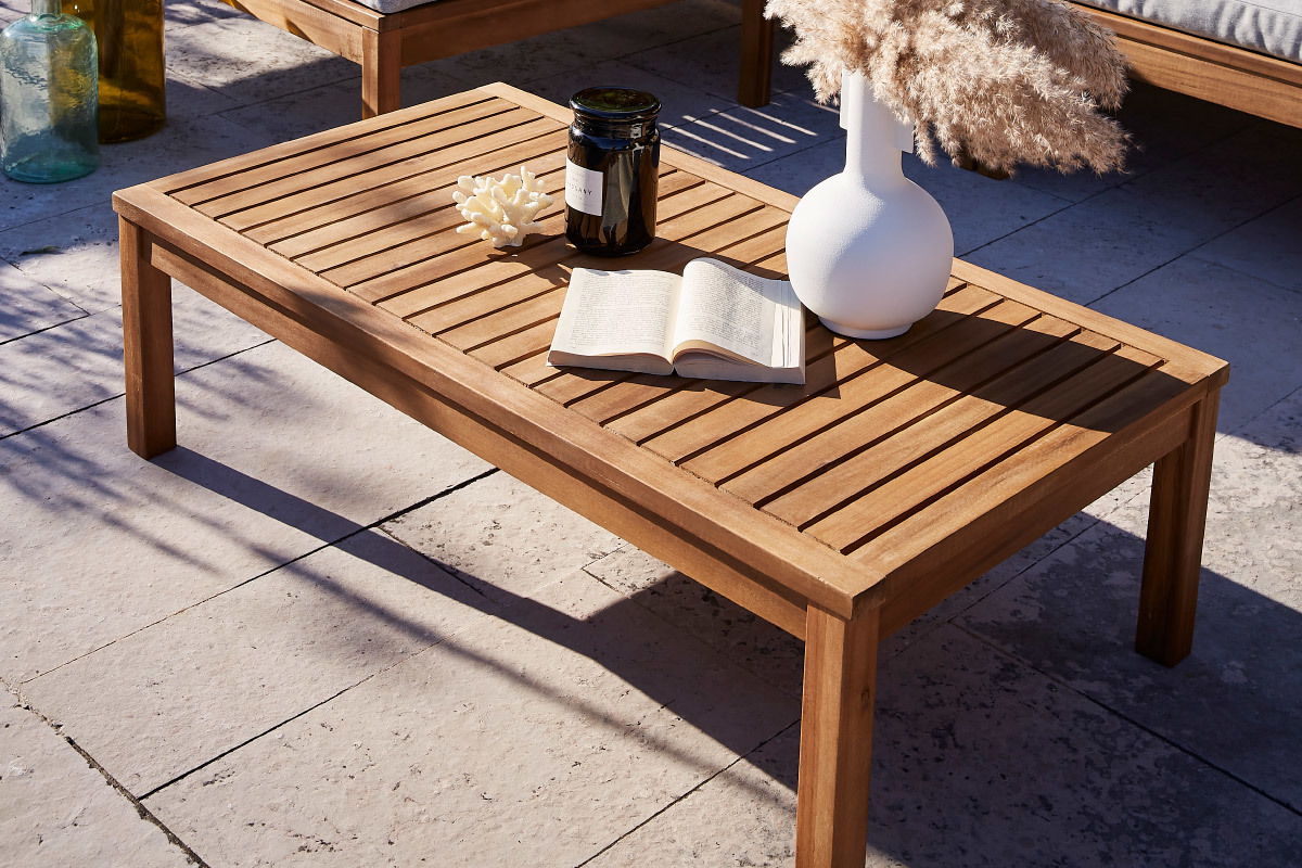 Salon de jardin d'angle 6 places en bois massif avec coussins dhoussables beige naturel BELIZE