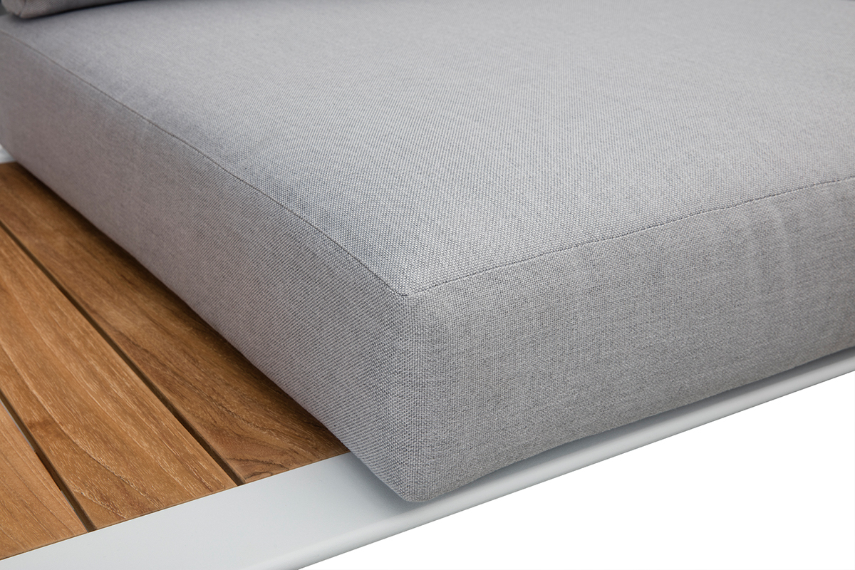 Salon de jardin d'angle en aluminium blanc, teck et tissu gris clair BELLS