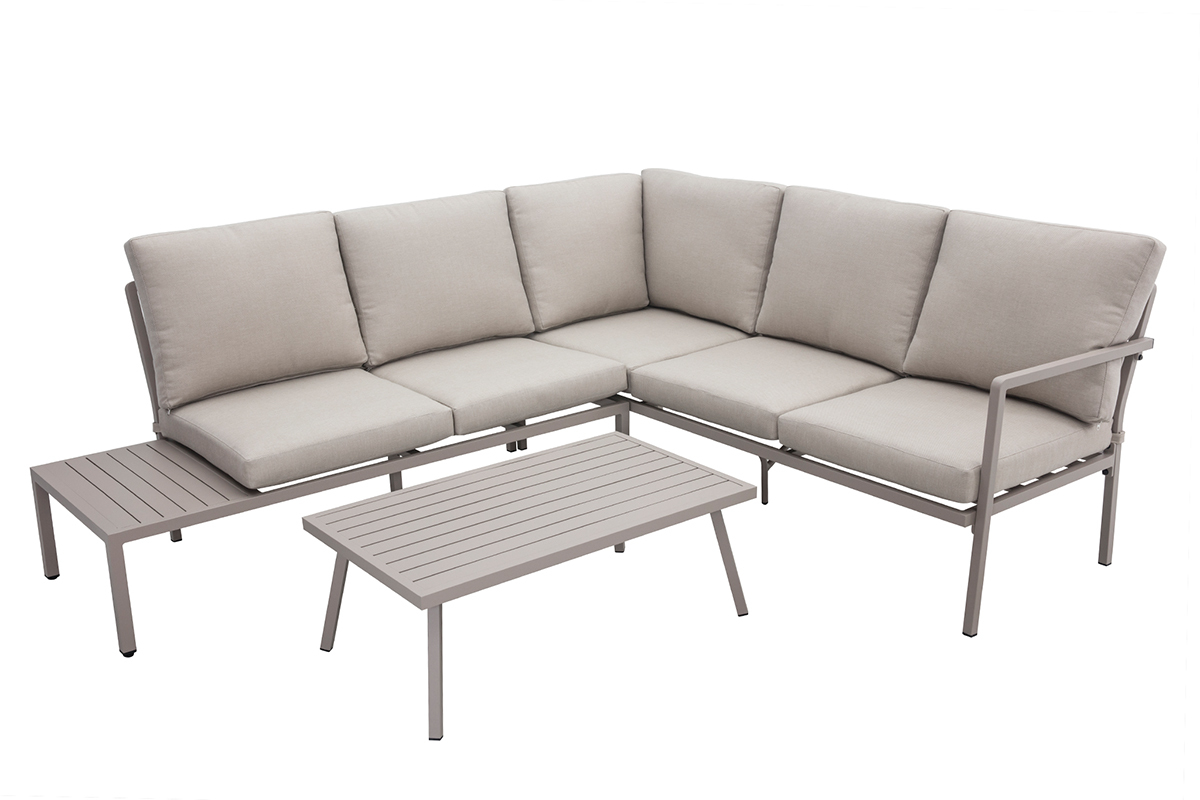 Salon de jardin d'angle en aluminium et tissu taupe SAIGON