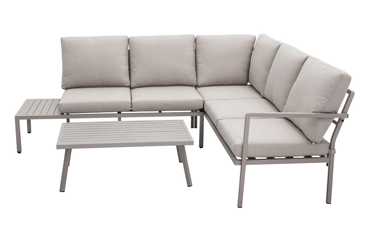 Salon de jardin d'angle en aluminium et tissu taupe SAIGON