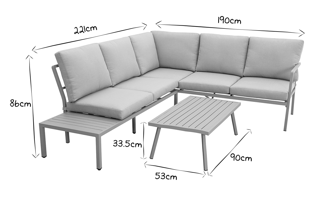 Salon de jardin d'angle en aluminium et tissu taupe SAIGON