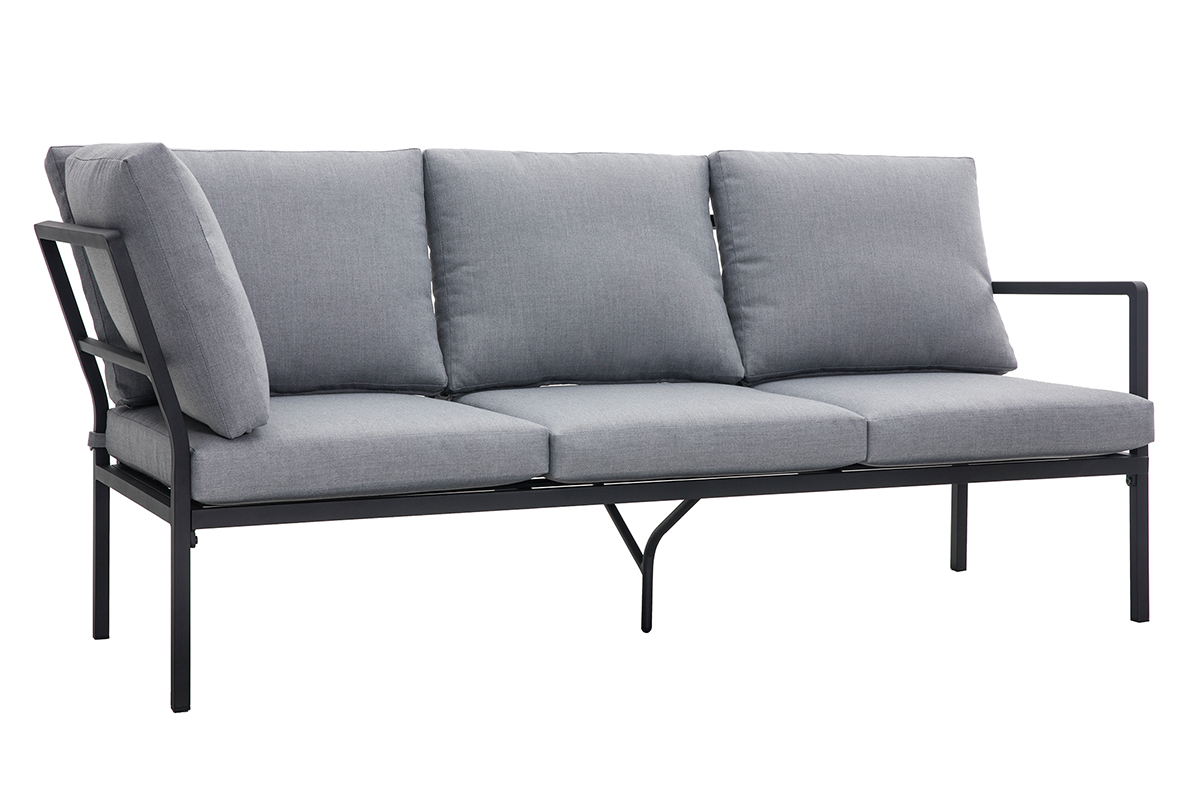 Salon de jardin d'angle en m�tal noir et tissu gris SAIGON