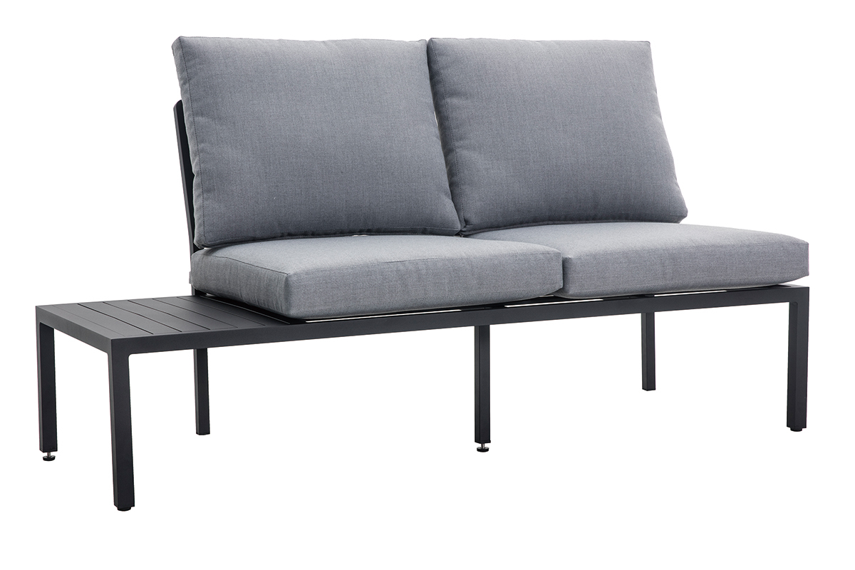 Salon de jardin d'angle en m�tal noir et tissu gris SAIGON