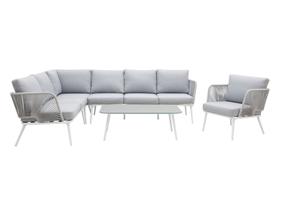 Salon de jardin en aluminium blanc, cordes et tissu gris clair HALONG