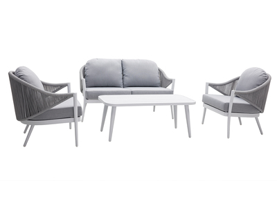 Salon de jardin en aluminium blanc et cordes et tissu gris clair LIMA