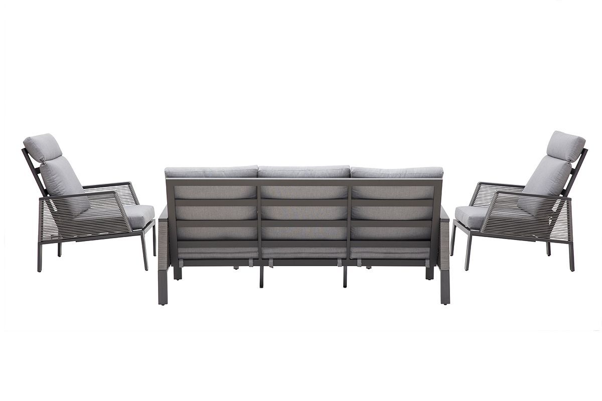 Salon de jardin en aluminium et cordes grises LAGOS