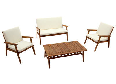 Salon de jardin en bois massif avec coussins déhoussables beige naturel TIAGA