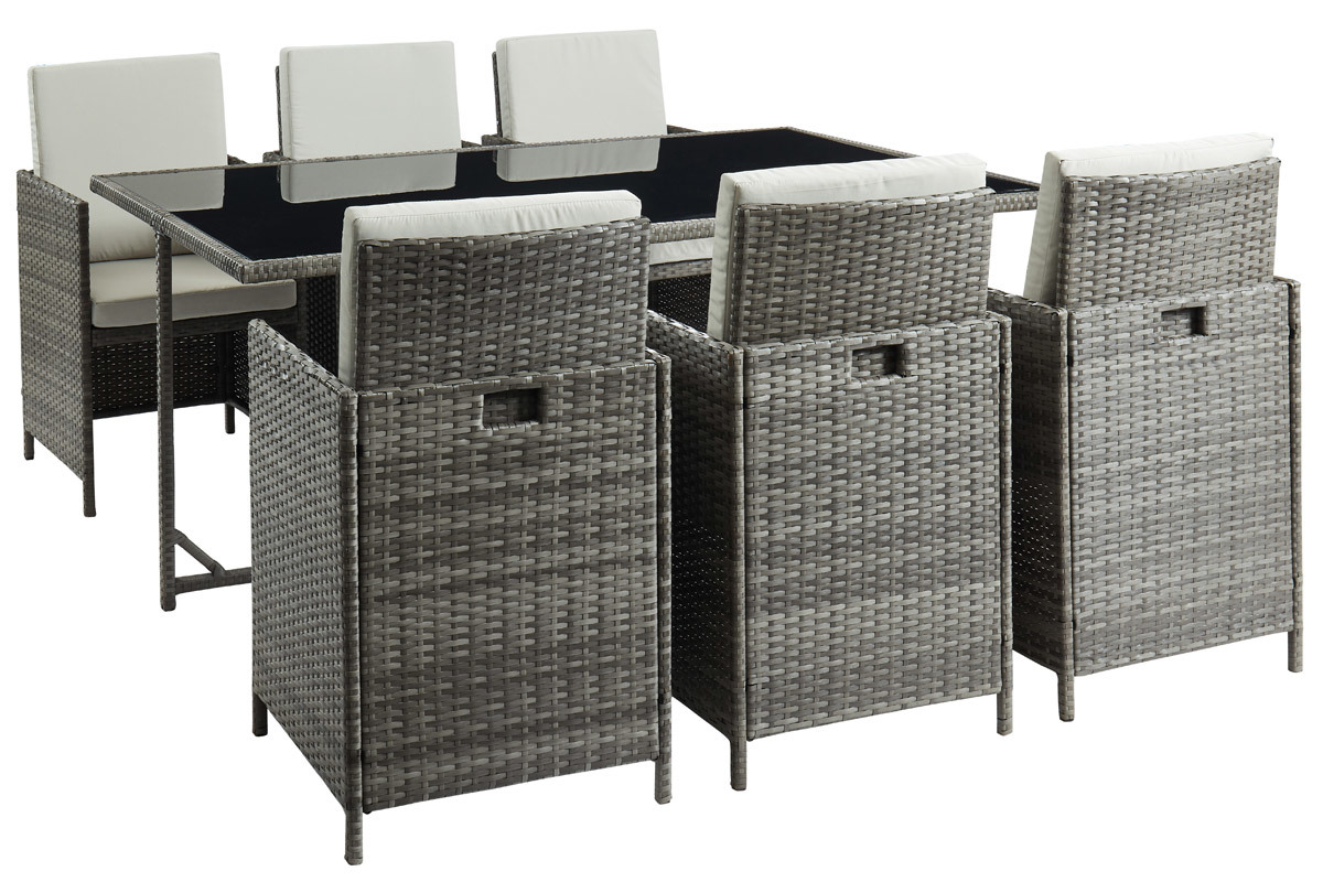 Salon de jardin en rsine tresse avec table et 6 fauteuils gris DALIAS