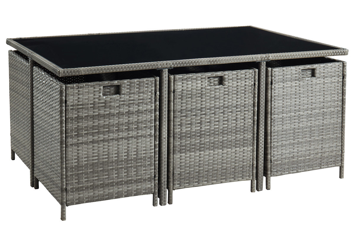 Salon de jardin en rsine tresse avec table et 6 fauteuils gris DALIAS