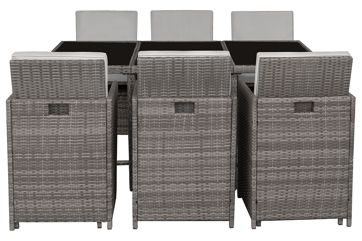 Salon de jardin en rsine tresse avec table et 6 fauteuils gris DALIAS