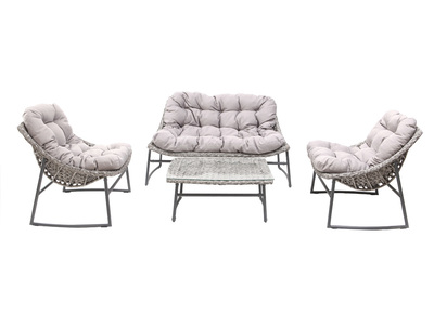 Salon de jardin en résine tressée gris avec table basse COMFY - Salon de jardin en résine tressée gris avec table basse COMFY