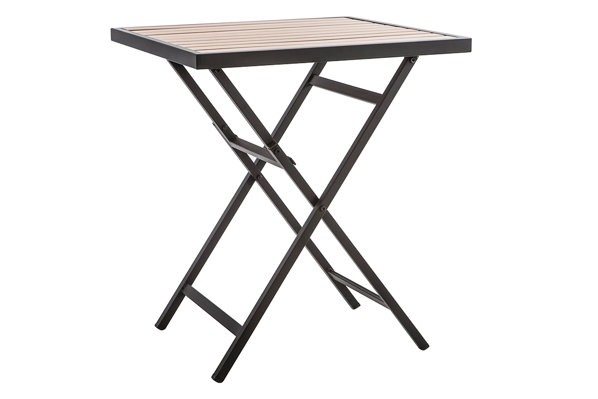 Salon de jardin pliable avec table et 2 chaises noir et bois MOJITO