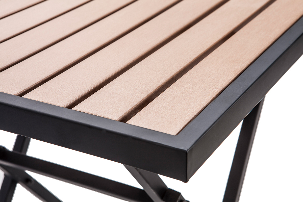 Salon de jardin pliable avec table et 2 chaises noir et bois MOJITO