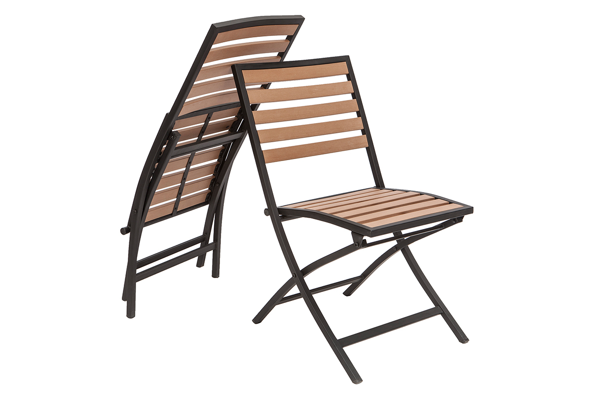 Salon de jardin pliable avec table et 2 chaises noir et bois MOJITO
