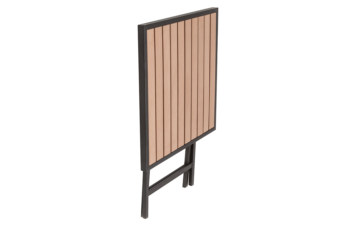 Salon de jardin pliable avec table et 2 chaises noir et bois MOJITO