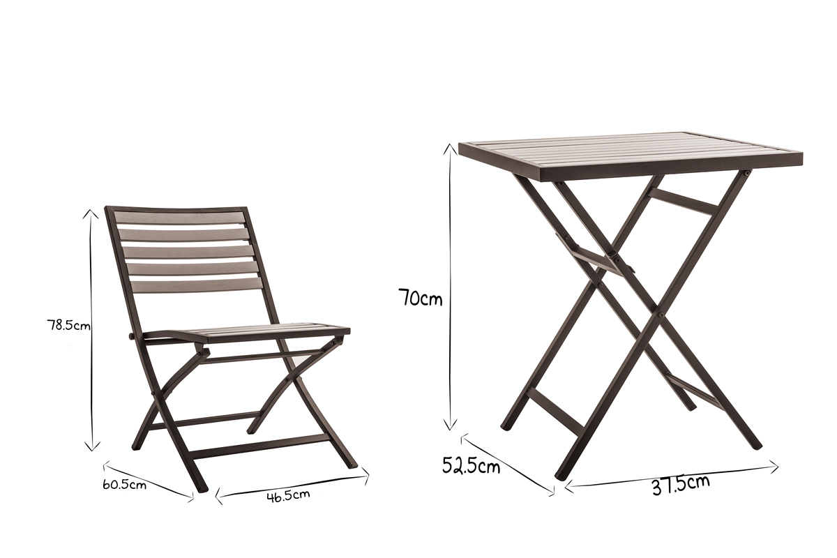 Salon de jardin pliable avec table et 2 chaises noir et bois MOJITO