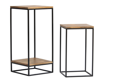 Sellettes gigognes en acacia et m&eacute;tal noir (lot de 2)  IGGY