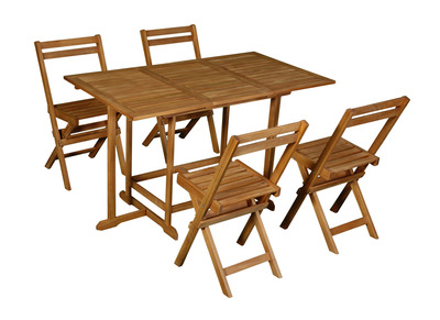 Set d'une table extensible avec rangements et de 4 chaises pliantes en bois massif CARMEN