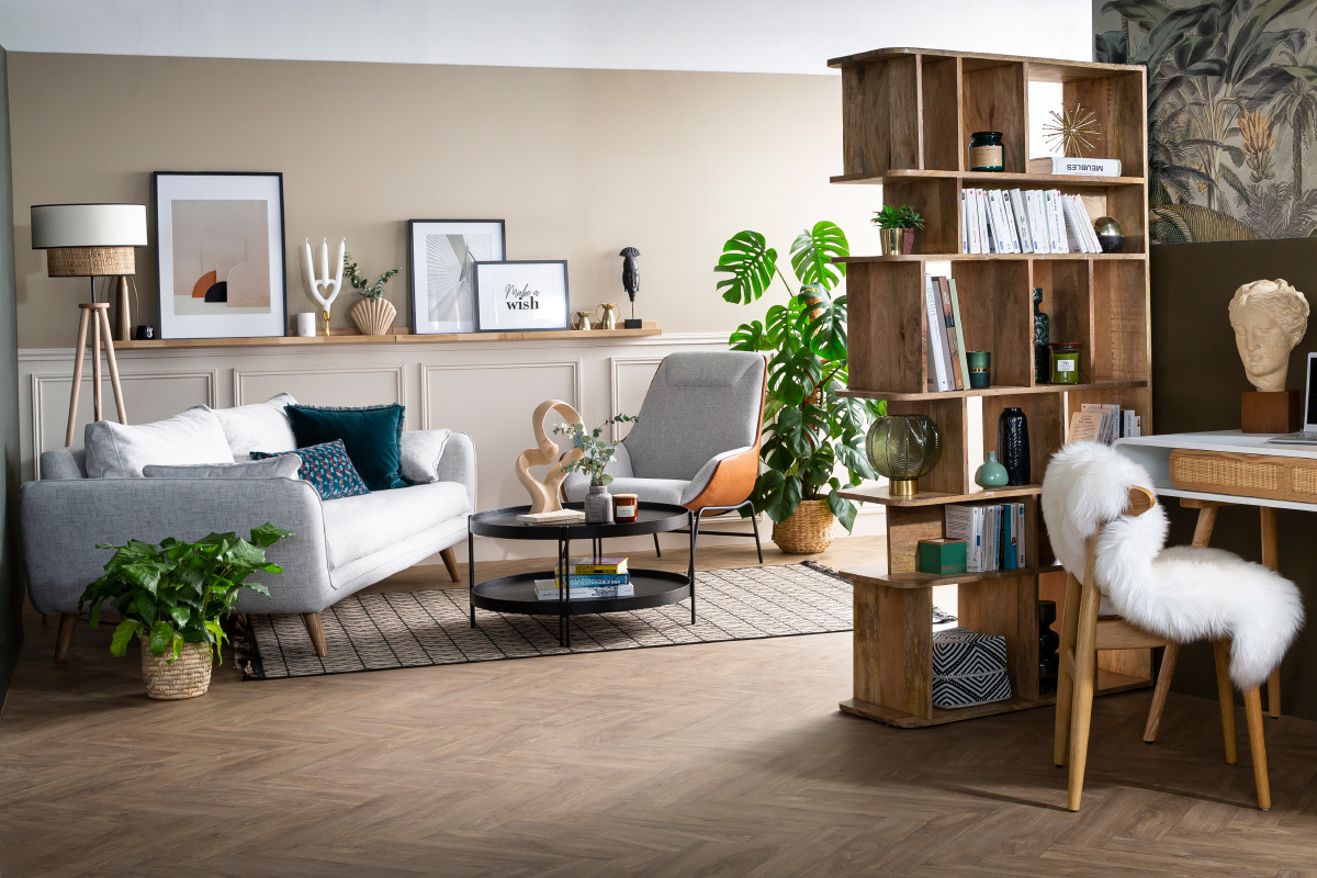 Support mural cadres photos - tagre linaire en bois clair chne L120 cm LINEA