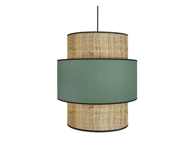 Suspension bimati&egrave;re jute et tissu bleu gris&eacute; D40 cm CHILL