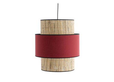 Suspension bimati&egrave;re jute et tissu rouge D40 cm CHILL