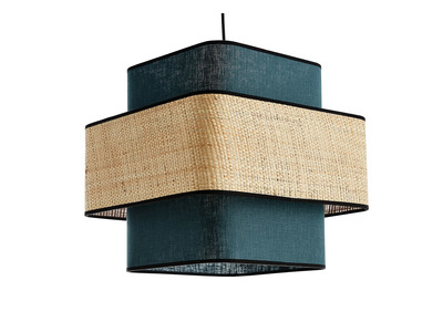 Suspension cube en lin bleu canard et rabane naturelle L35 cm TERA