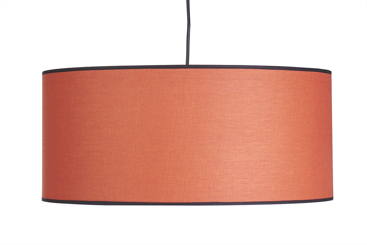 Suspension cylindrique en lin brique et rabane naturelle D50 cm TRAVES